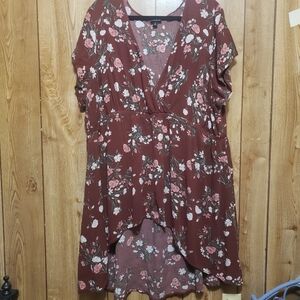 Torrid Brown Floral Blouse Hi Low V Neck Women’s Plus 4XL Boho Short Sleeve